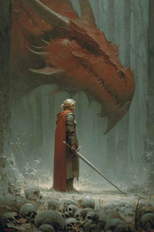Blonde Woman and Dragon Fantasy Art