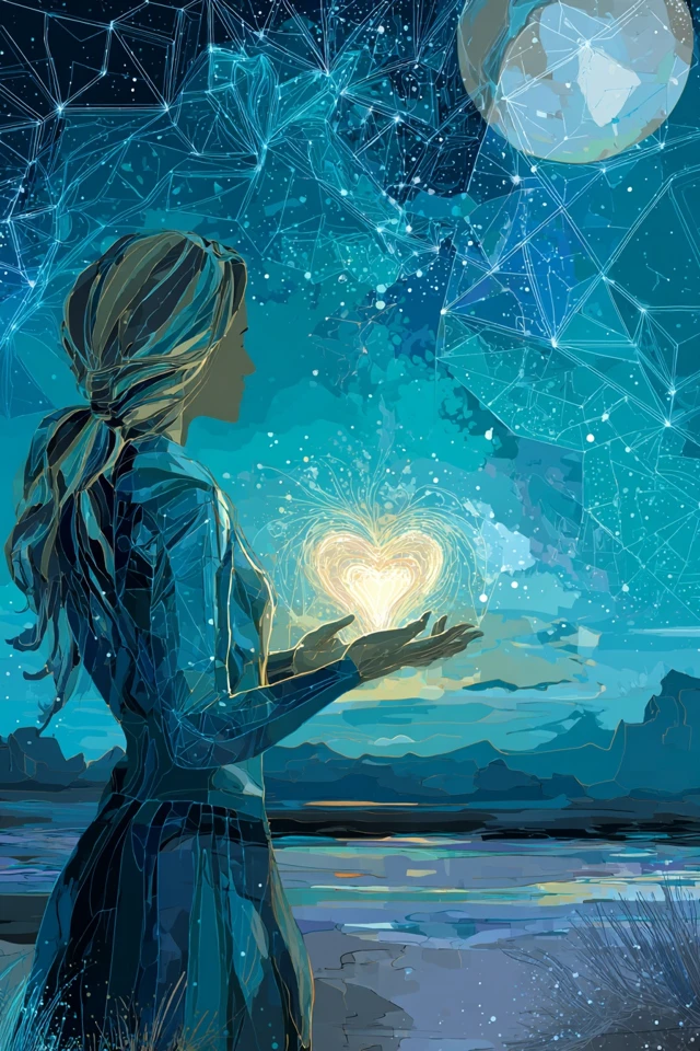Futuristic Woman Projecting Heart Digital Painting