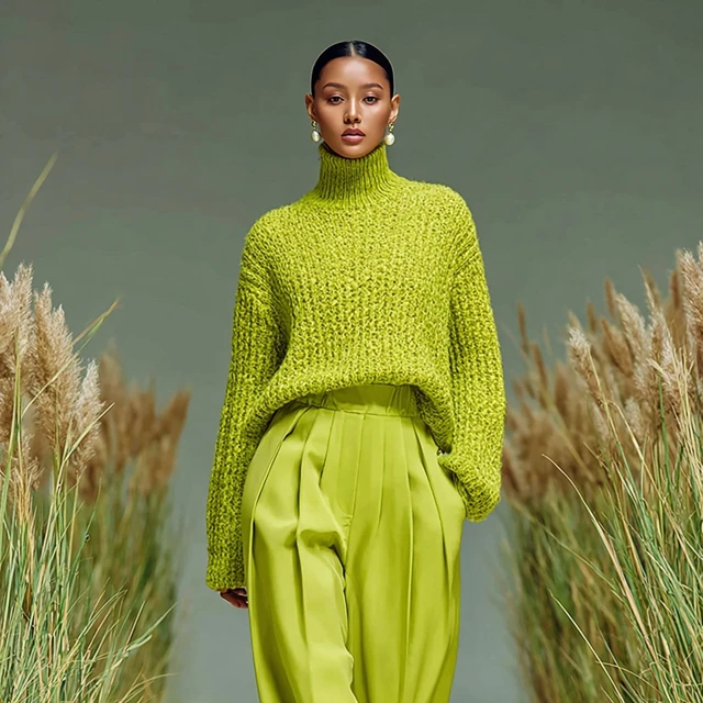 Fashion Model in Lime Green Outfit on Runway