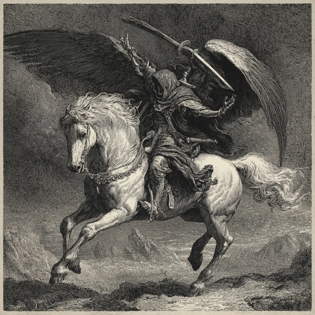 Grim Reaper on Horseback Gustave Dore Style