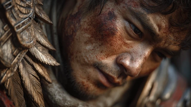 Asian Superhero Exhausted After Battle