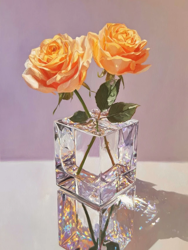 Roses in a Glass Cube