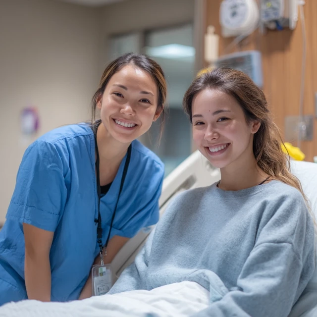 Asian Nurse Caring for Patient in Hospital