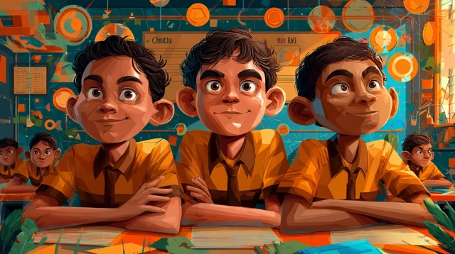 Classroom Friends: Chintu Raju Vijay in Colorful Illustration