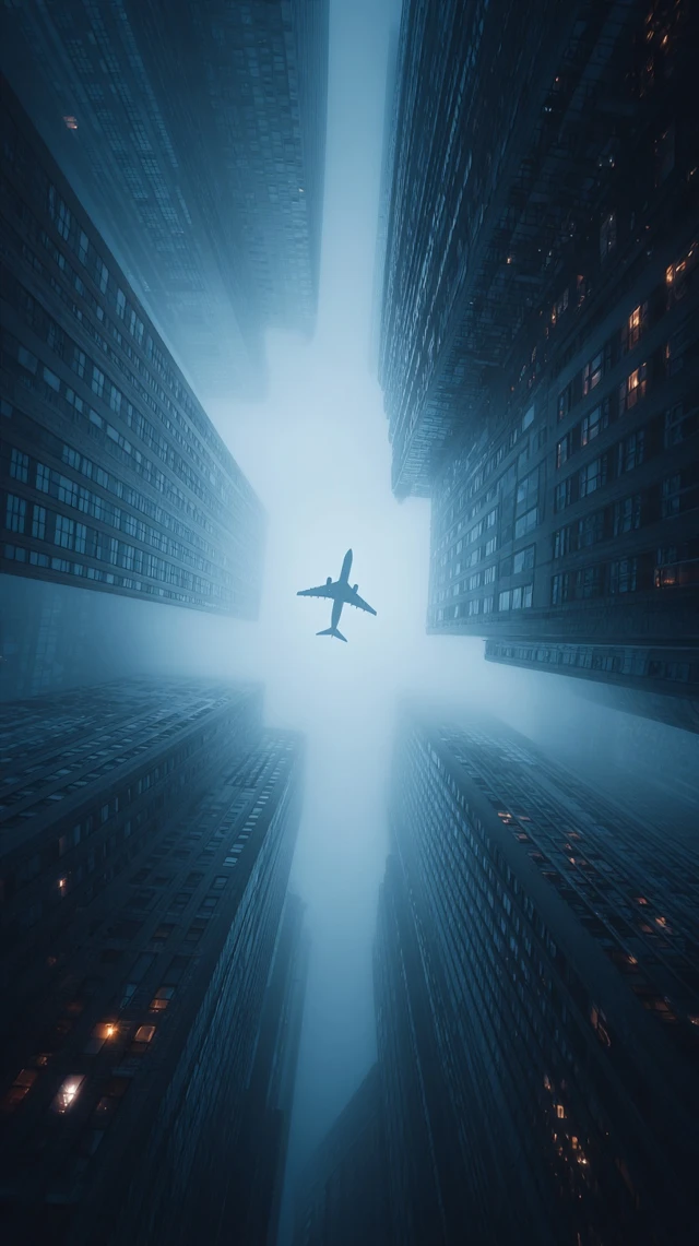 New York Skyscrapers and Airplane Aerial View