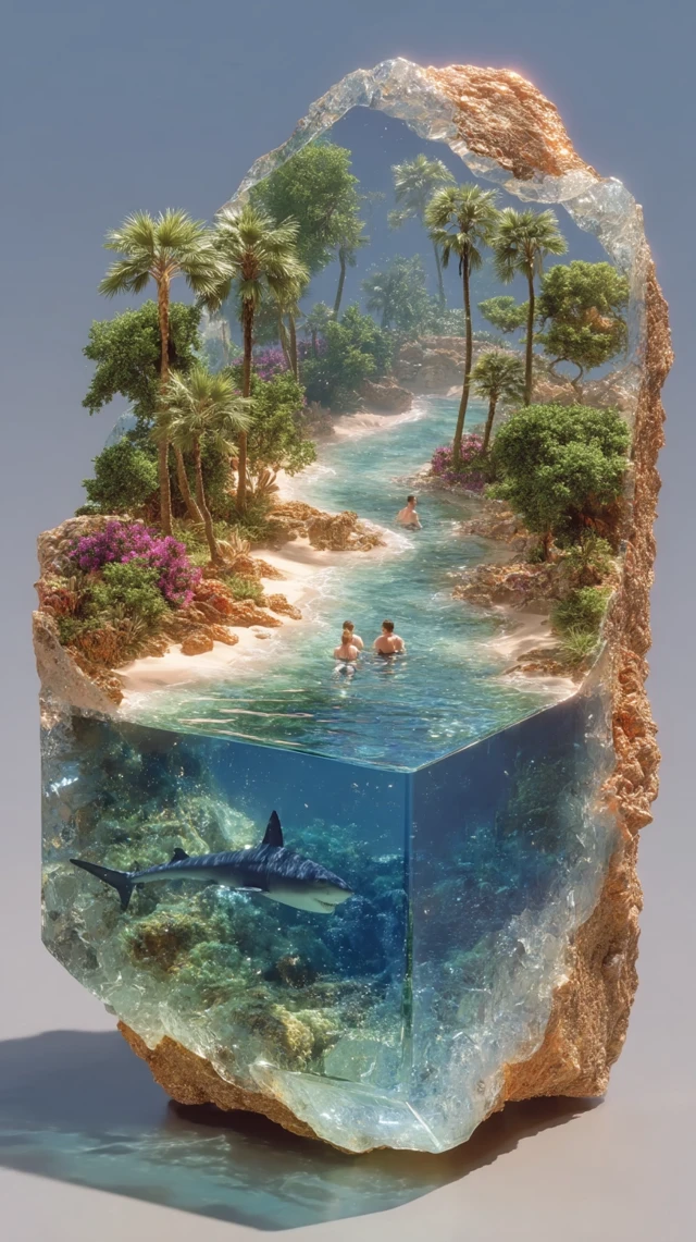 Island Inside Crystal Geode Ocean Scene