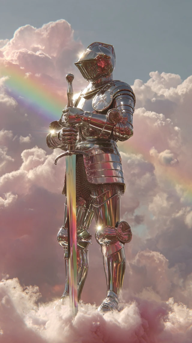 Chrome Knight in Shining Armor with Rainbow Sword
