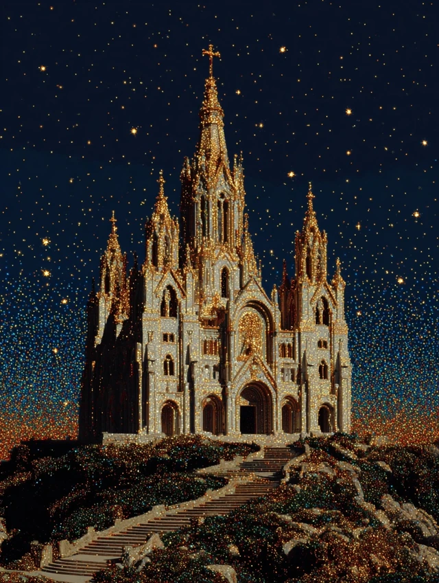 Cosmic Cathedral Surreal Oil Painting