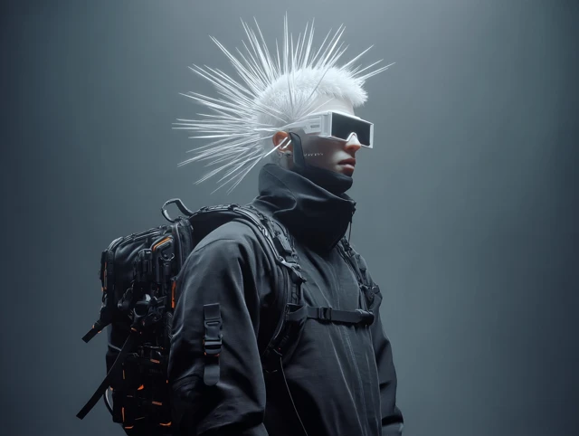 Futuristic Cyberpunk Man in Techwear