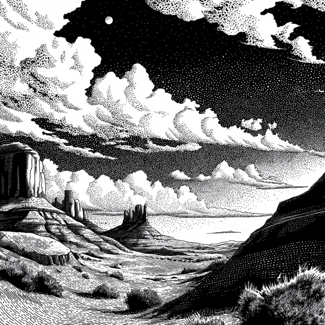 Arizona Plateau Comic Illustration Black and White