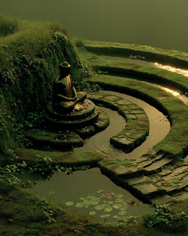 Mystical Shrine in Misty Marsh Cinematic Realism