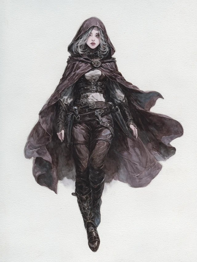 Anime Thief Watercolour Art DnD Girl in Leather