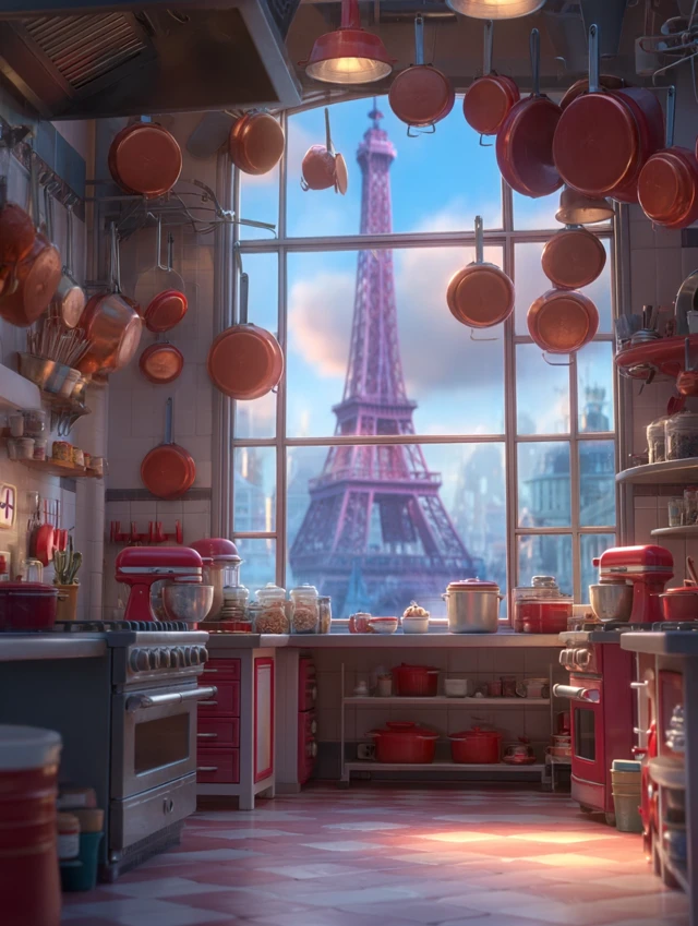 Pixar Kitchen with Eiffel Tower View