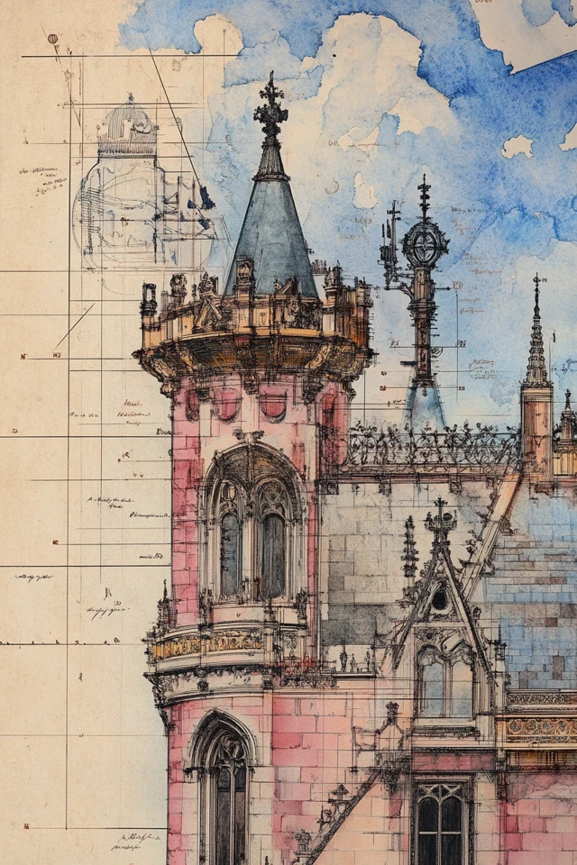 Gilded Age NYC Watercolor: Mansions and Architecture