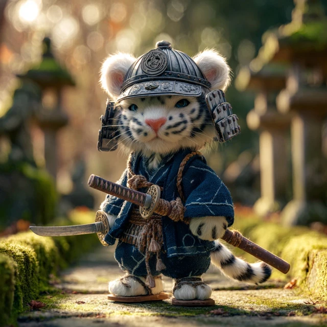 White Tiger Samurai Cute Japanese Art