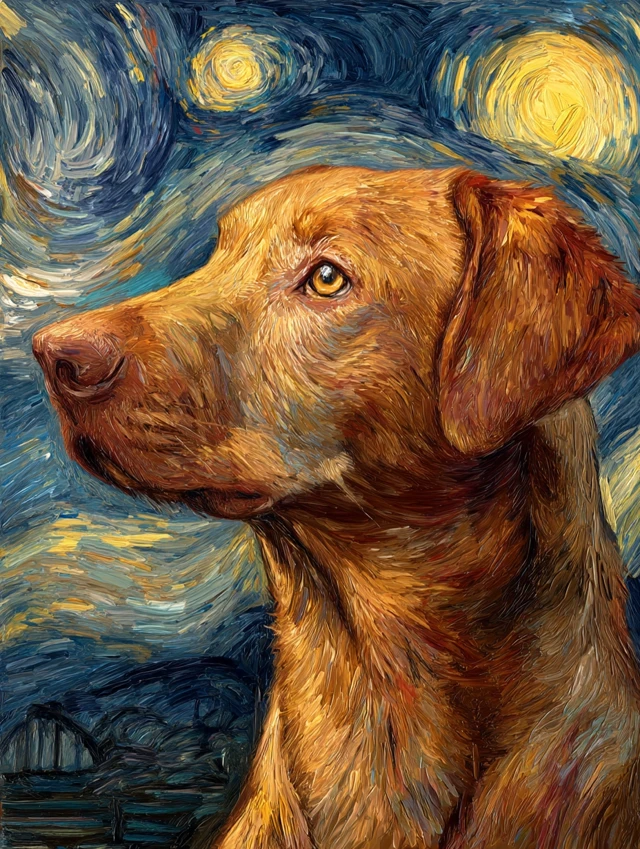 Labrador Portrait Starry Night Van Gogh Style