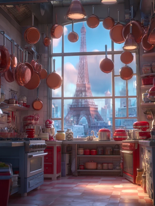 Pixar Kitchen with Eiffel Tower View