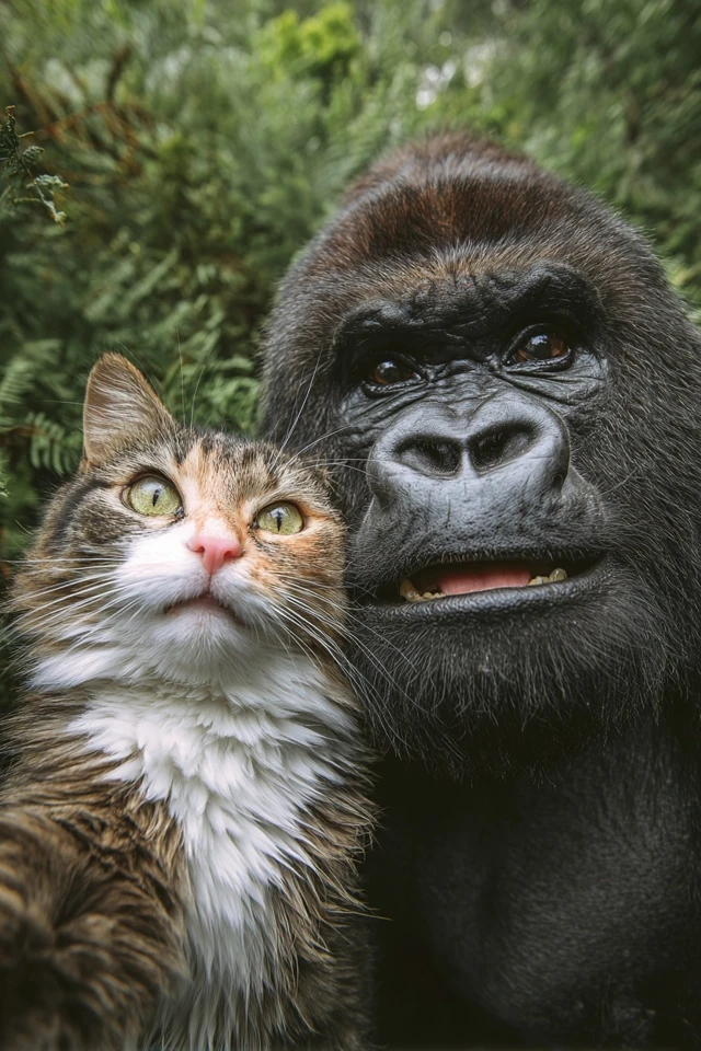 Cat and Gorilla Selfie Cute and Funny Expressions