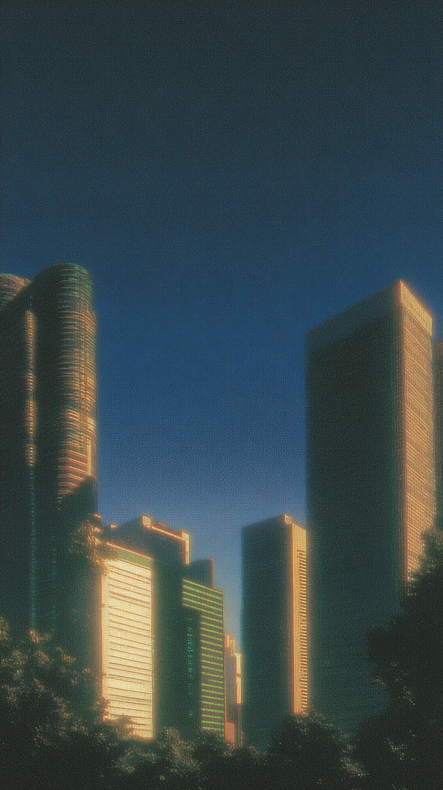 Abstract Low Poly Skyline with Glitch Green Accents