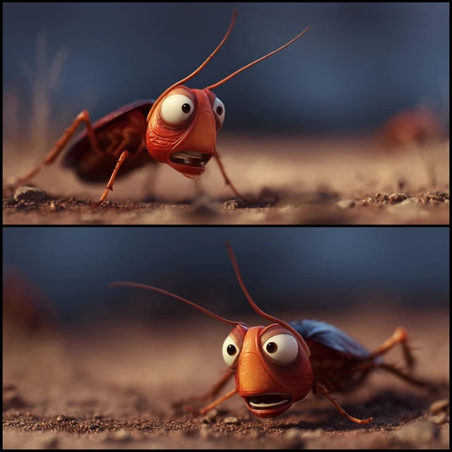 Scared Cockroach Pixar Style