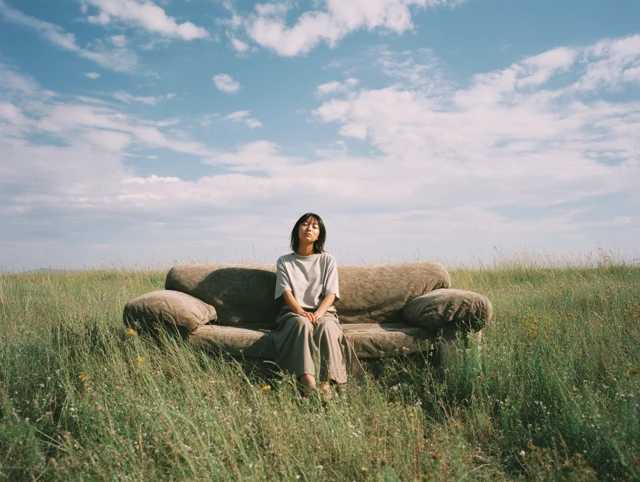 Japanese Woman on Sofa in Field