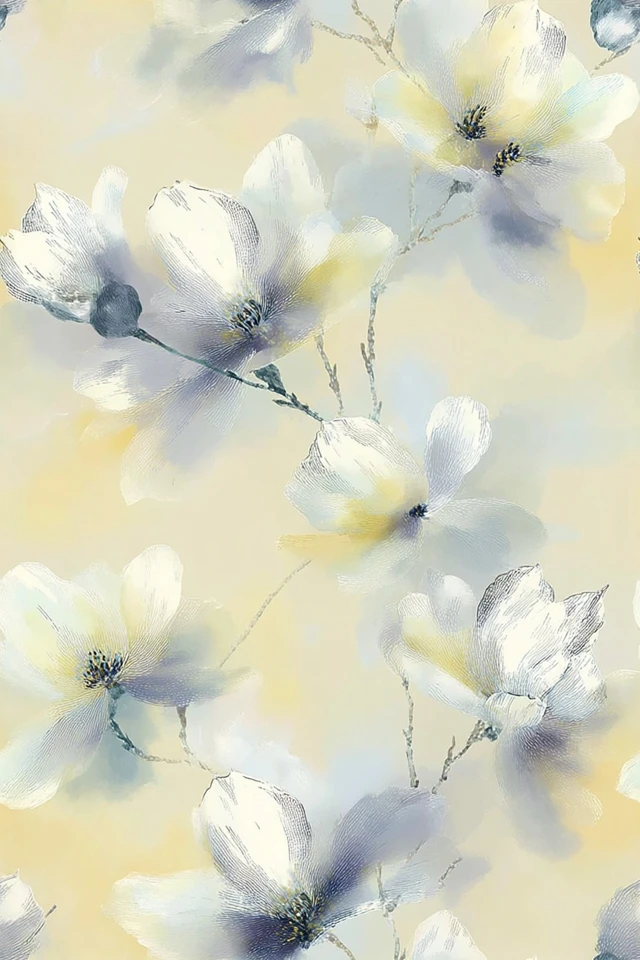 Elegant Dogwood Flower Seamless Pattern Art Nouveau