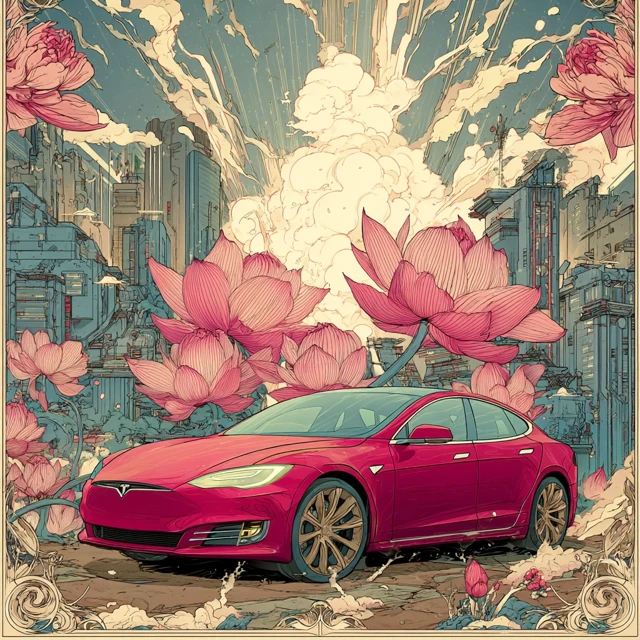 Tesla in a Dragonball Z Inspired City