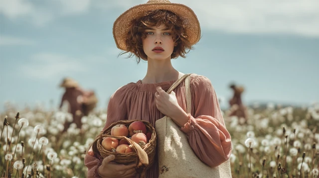 Vintage Woman with Peaches Summer Fashion