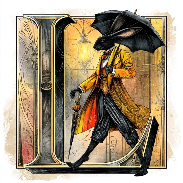 Illuminated L Letter Parisian Rabbit Belle Epoque Fashion