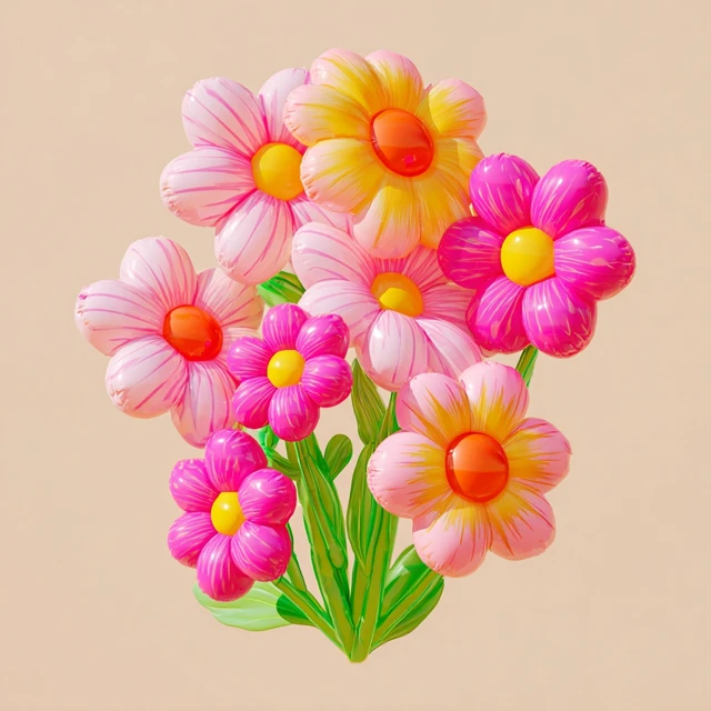 Inflatable Summer Flowers on Pink Background