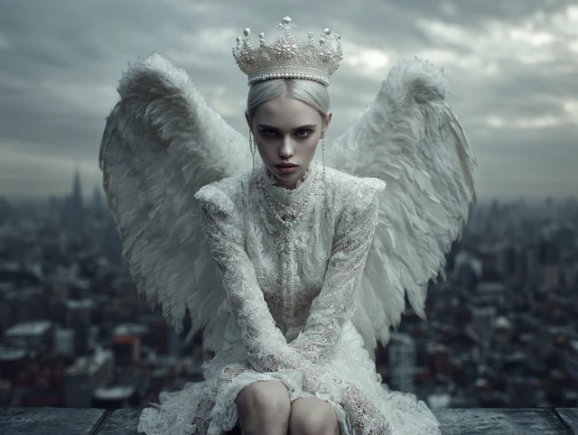 Angelic Model on Rooftop with City View