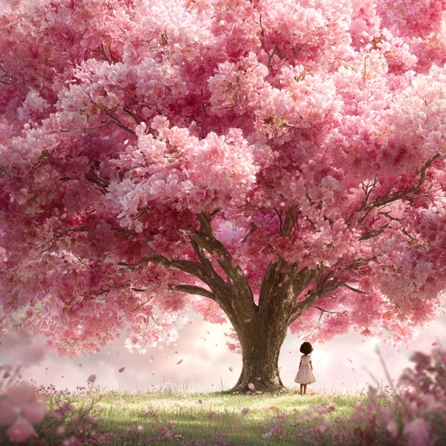 Cherry Blossom Dream: Girl Under a Motherly Tree