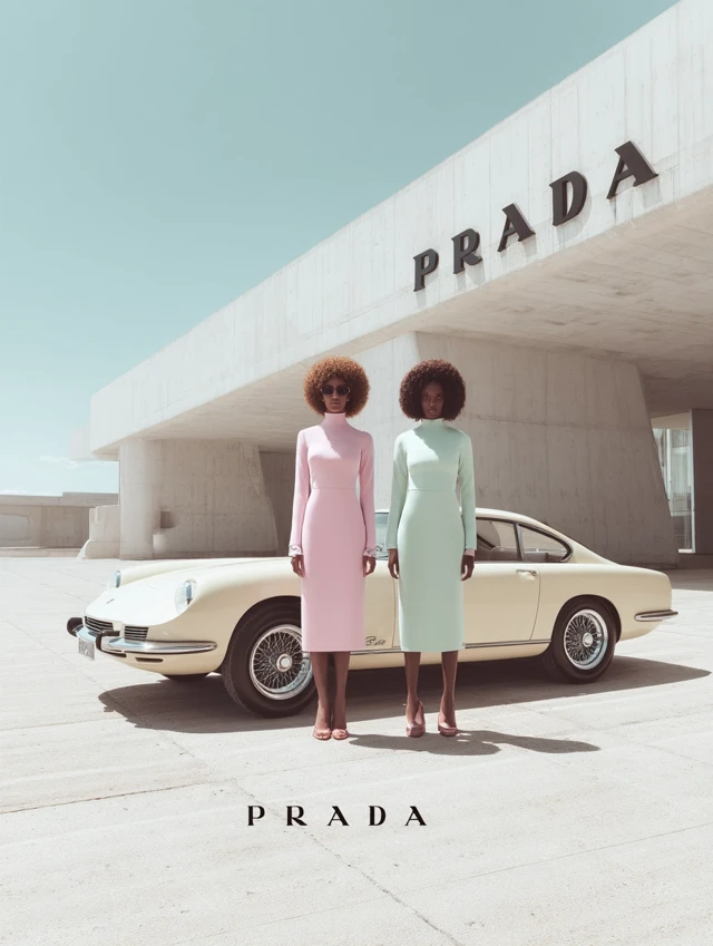 Prada Campaign Sudanese Models 60s Mod Fashion Car