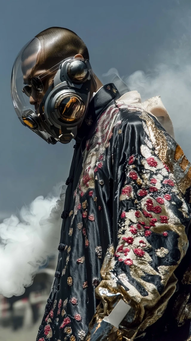 Cyberpunk Portrait: Chinese Person with Futuristic Mask