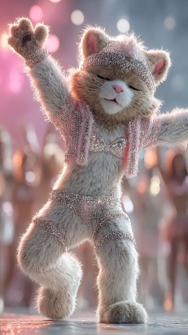 KPop Cat Idol Dancing On Stage 8K Photo