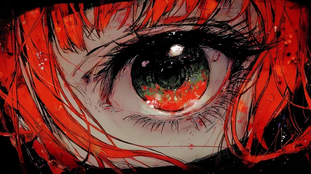 Anime Eye with Green Pupil and Red Hair Art