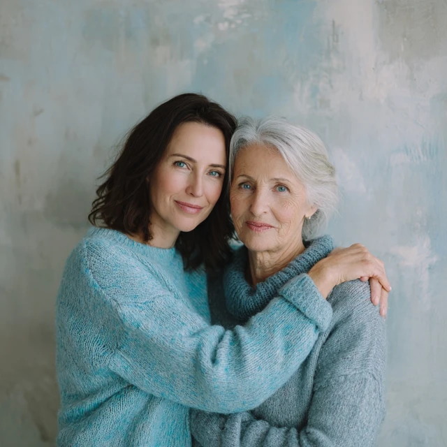 Woman and Mother Hugging Warm Family Photo
