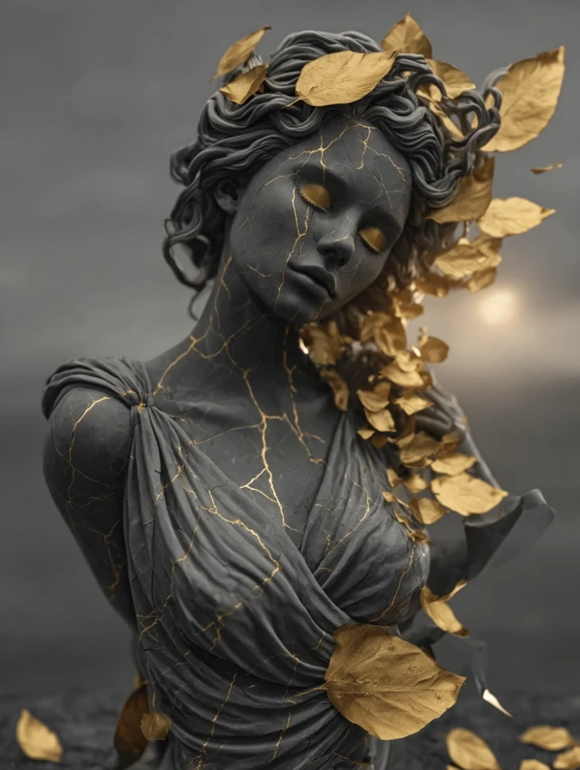 Ancient Greek Statue with Golden Veins Fine Art