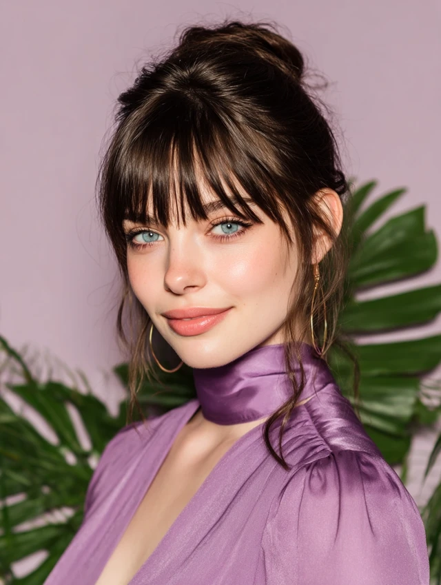 Stylish Young Woman Portrait with Flowers