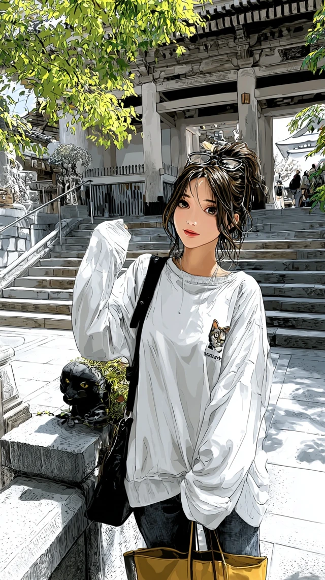 Anime Girl at Temple Serene Illustration Masterpiece