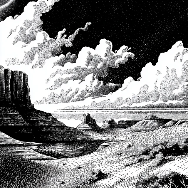 Arizona Plateau Comic Illustration Black and White