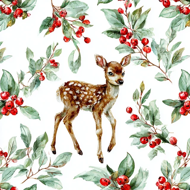 Watercolor Deer Pattern Christmas Illustration