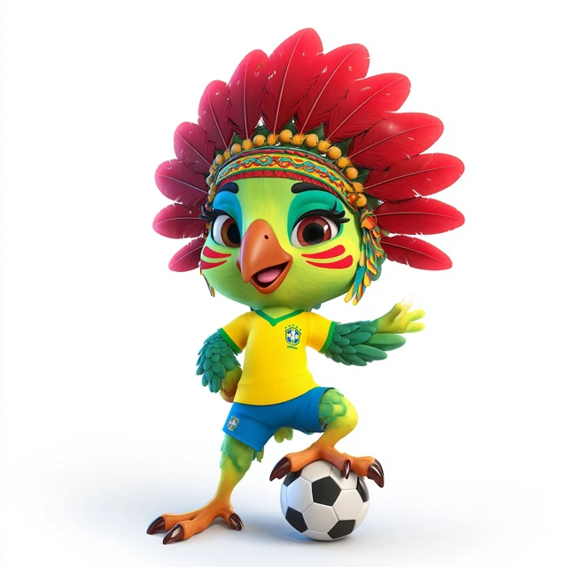Brazilian Parrot Mascot Soccer 3D Cartoon Illustration
