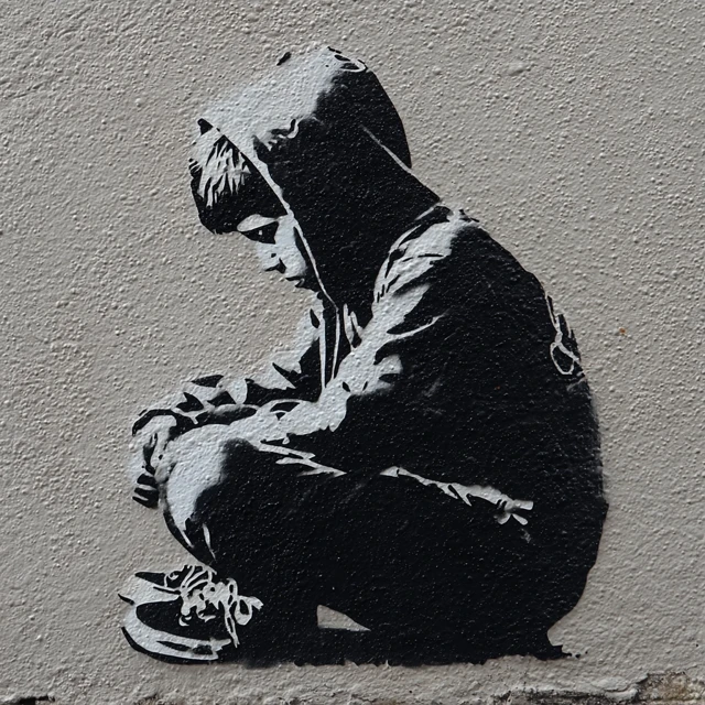 Banksy Inspired Stencil Art Child Sad Graffiti