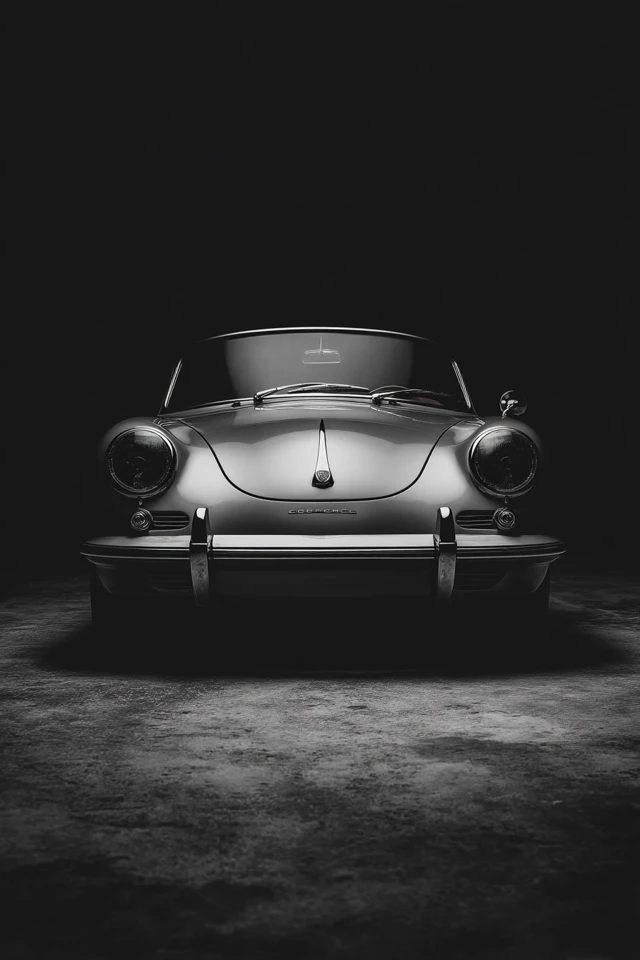 Porsche Speedster Retro Black and White Photo