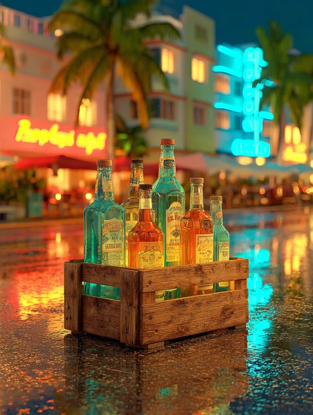 Miami Whiskey Night Scene Art Deco Style