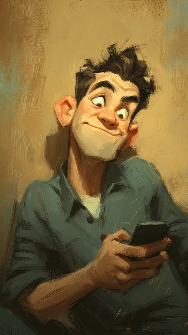 Modern Man Smiling with Smartphone Digital Art
