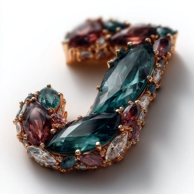 Jewel Stone Letter J 3D Shiny Bright Isolated