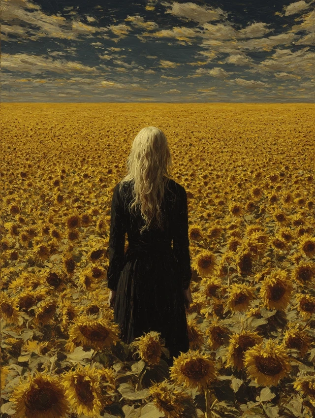 Woman in Sunflower Field Painting