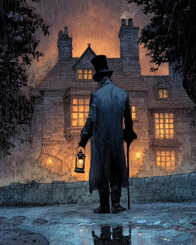 Sinister Coachman Manor House Illustration